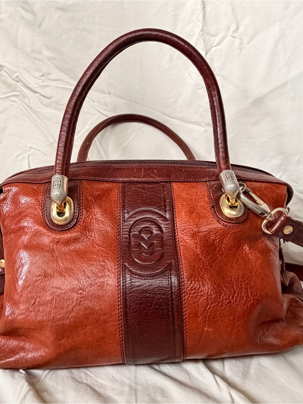 Marino Orlandi Two-Tone Brown & Chestnut Leather Satchel